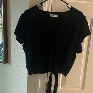 Sonoma Black Tie-Front Ruffle Blouse